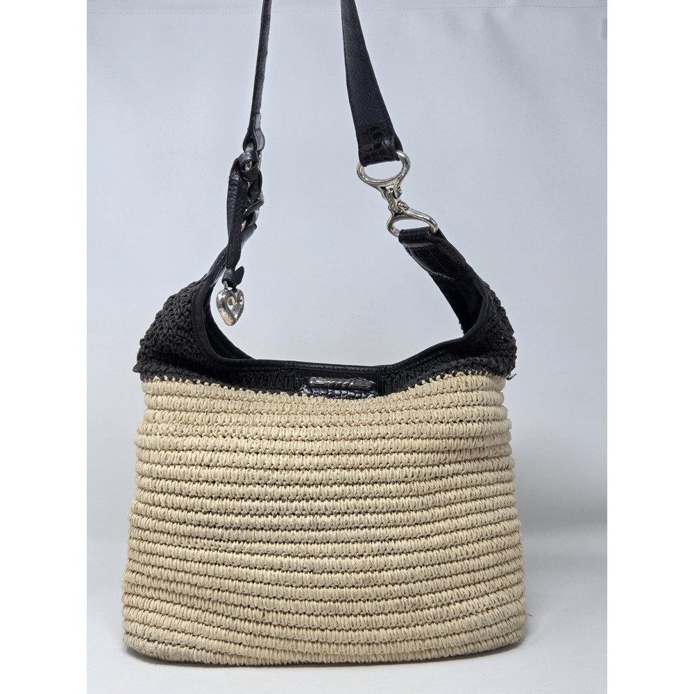 Brighton Straw Purse Leather Detail Shoulder Strap‎ Silver Hardware
